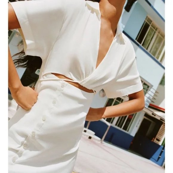 ZARA CutOut Linen Blend Collared Button Dress - Picture 11 of 15